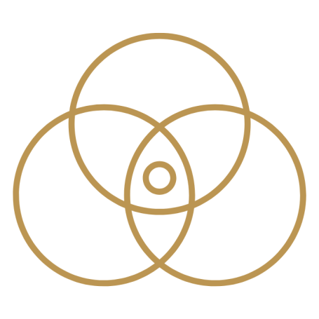 Drei überlappende Kreise in Gold, die ein zentrales Element bilden.