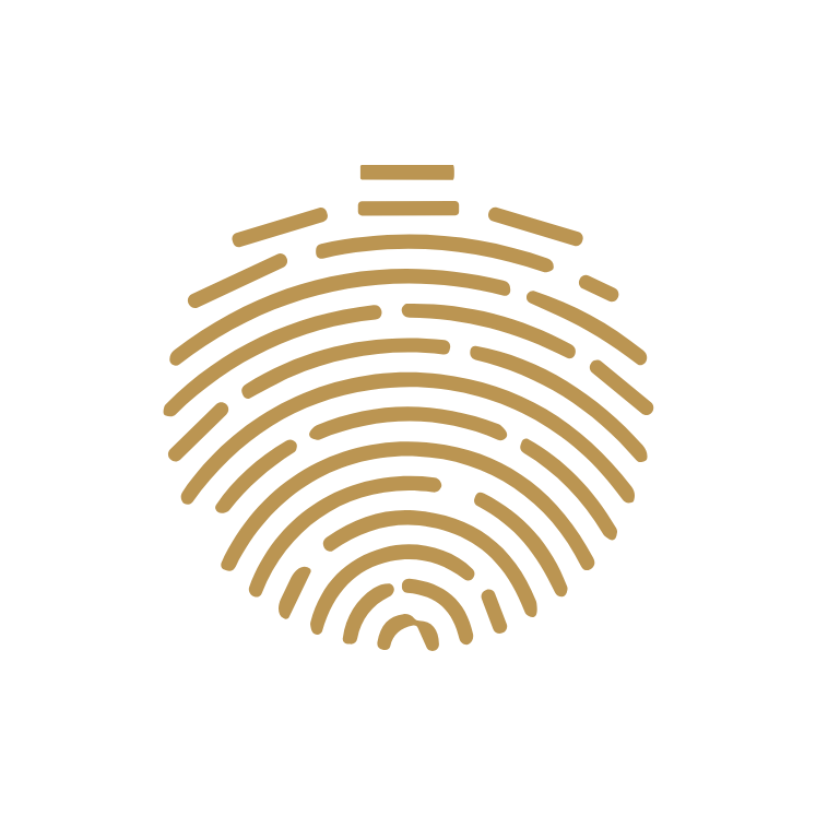 Goldene Fingerabdruck-Siluette mit geschwungenen Linien.