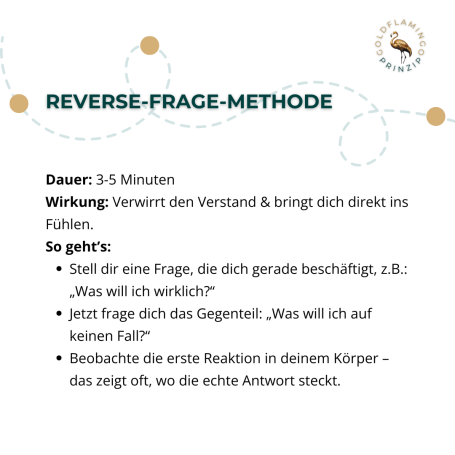 Reverse-Frage-Methode: Dauer 3-5 Minuten, fördert direkte Ansprache und Körperwahrnehmung.